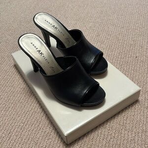 Anne Klein black leather heeled sandals, never worn